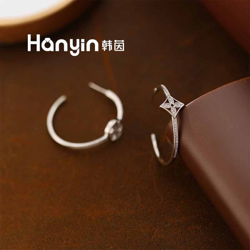 铜合金合成锆石耳饰 925银针 4cm高定AB款不对称四叶草耳钉AAA