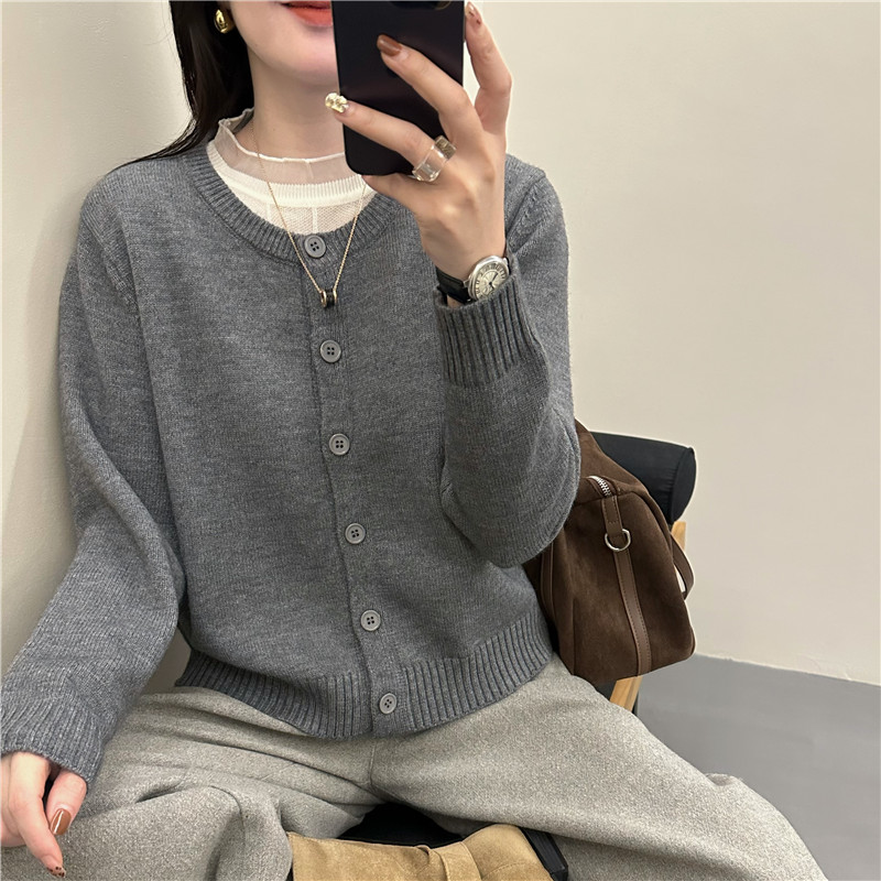 【运费补贴】258秋款圆领纯色加厚针织开衫毛衣女宽松显瘦百搭上衣