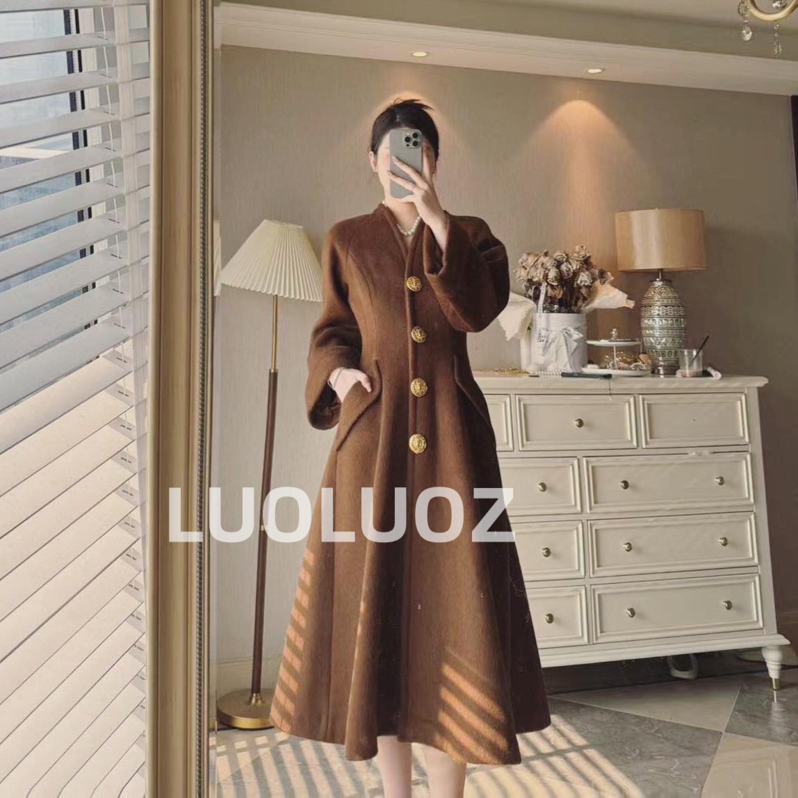 【现货】LUOLUOZ【旧金山】绵羊毛秋冬轻奢气质时尚显瘦大衣长裙H4789