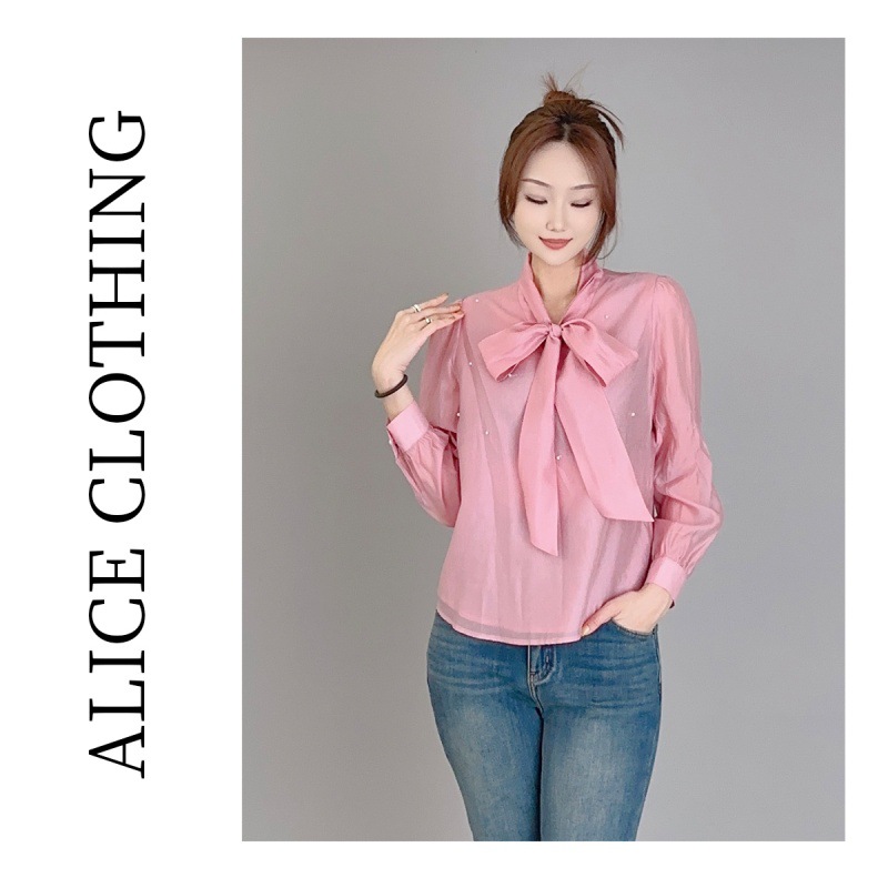 6alicelulu“朦胧藕粉”时尚衬衫 轻盈温柔 优雅钉珠 S1032808Q