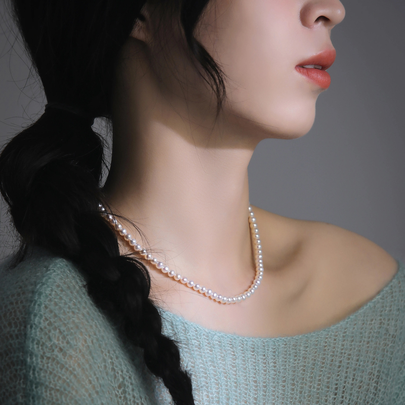 5mm天女极光正圆轻奢小众饰品网红时尚满米人造珍珠锁骨链毛衣链