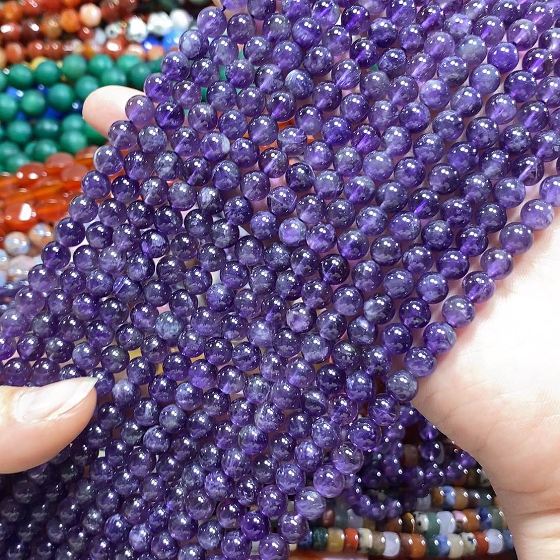 玛瑙/玉髓未镶嵌珠宝半成品天然紫水晶一条卡6mm