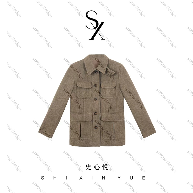 【悦悦专属】复古翻领时尚口袋老钱风外套Y962