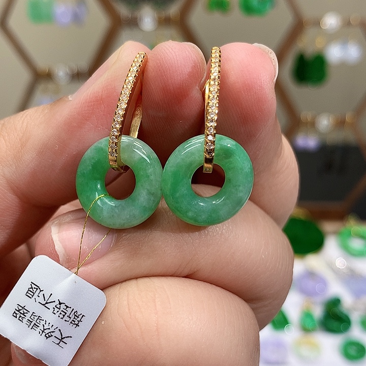 银S925镶嵌翡翠耳饰天然翡翠耳饰