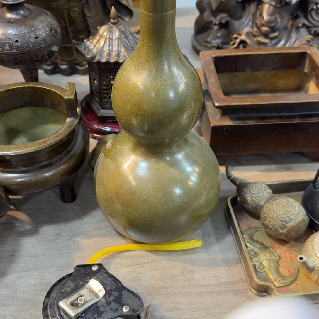 1***5瓷片铜葫芦桌面摆件