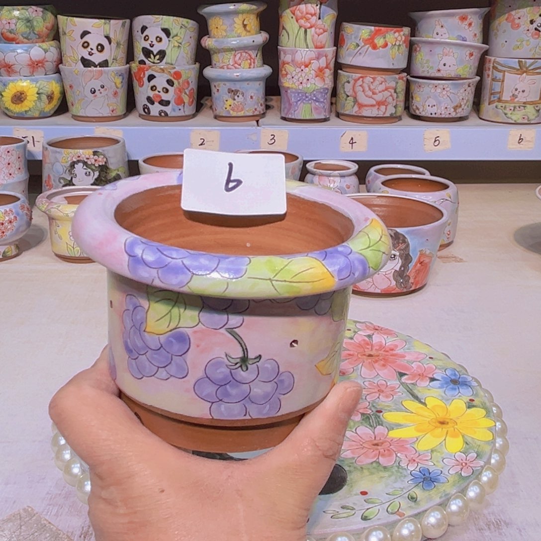 多肉植物粗陶手绘花盆小坊园景德镇6