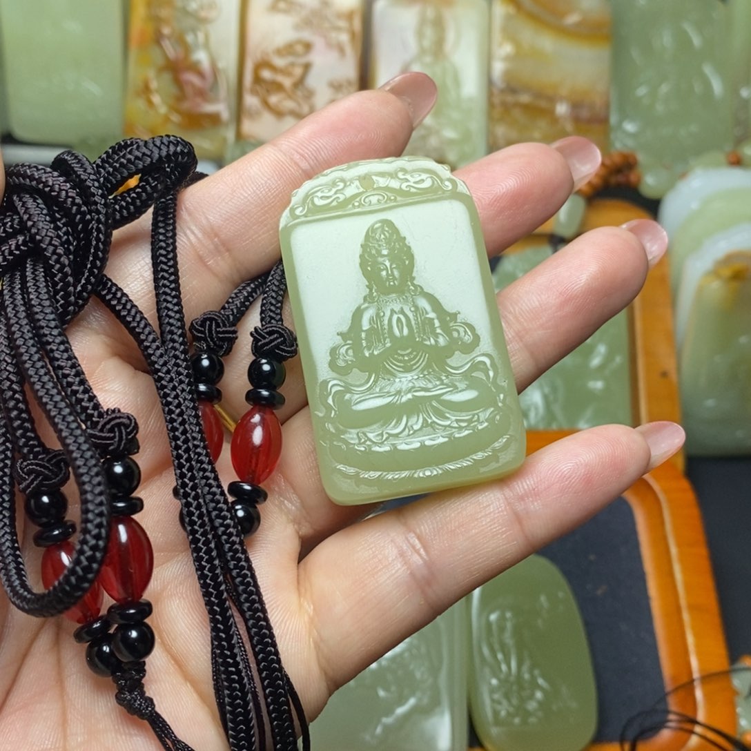 盆景石方解石观音带生绳