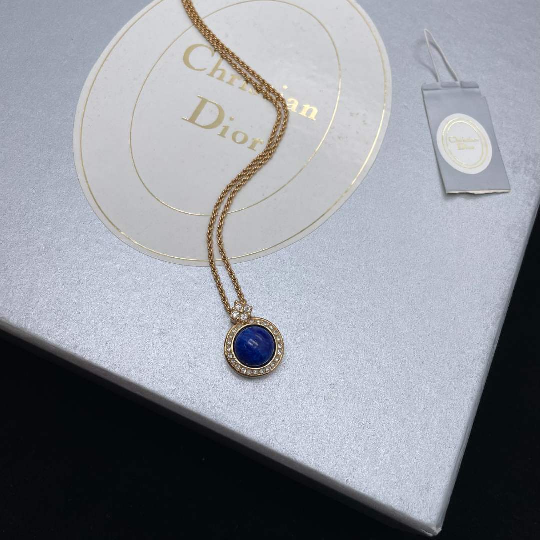 95新 DIOR/迪奥 蓝色圆形珠珠项链/d06250