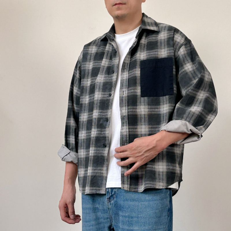 2025日系复古格子衬衫男女同款秋冬百搭衬衣宽松休闲上衣外套