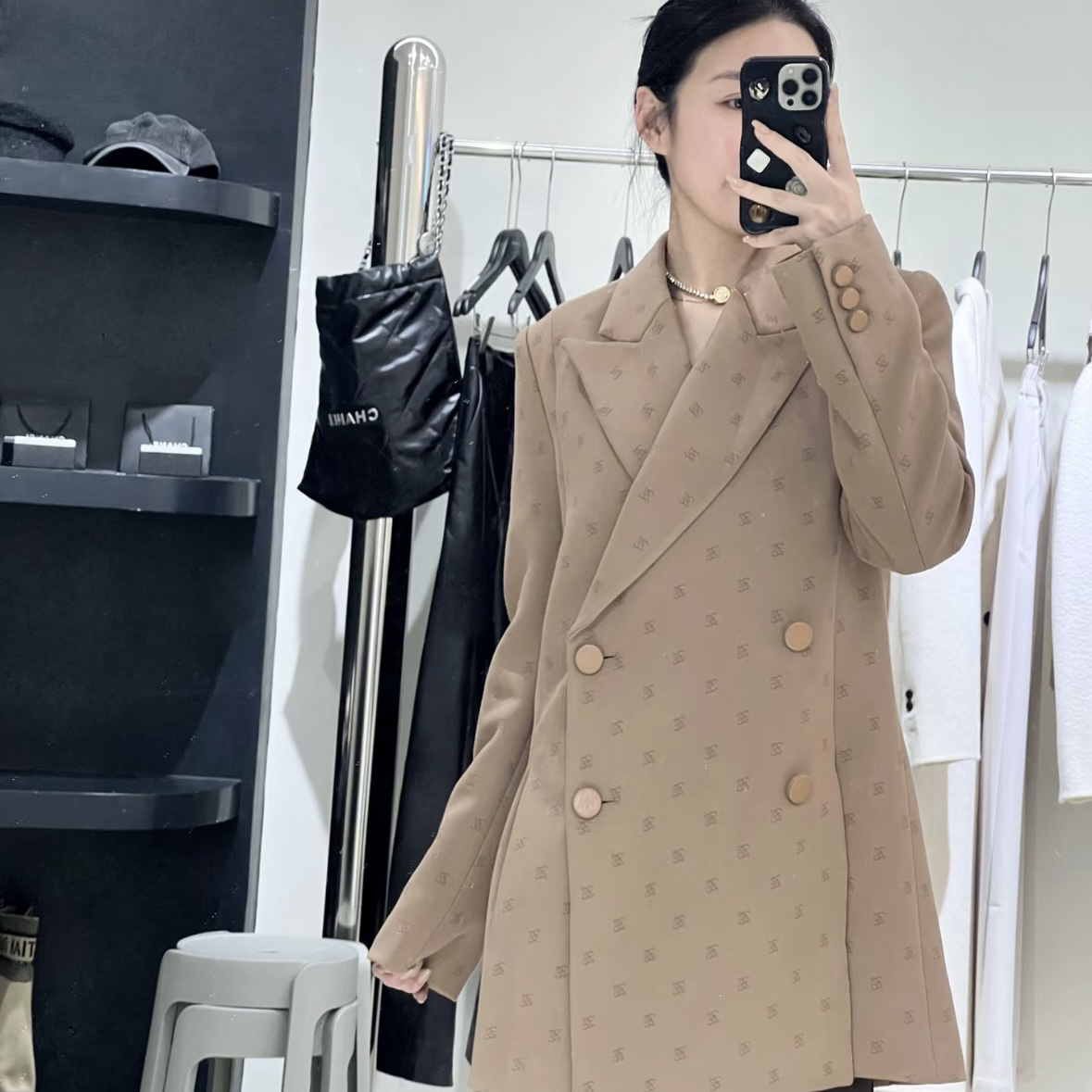 未使用 FENDI/芬迪 2j070/满印logo休闲西服外套 38码 羊毛