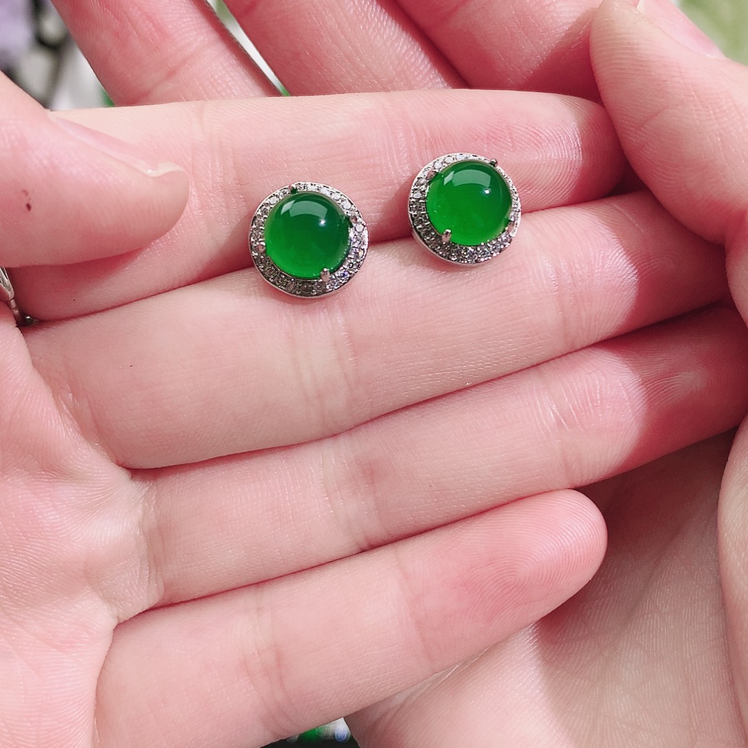 玛瑙/玉髓银S925镶嵌戒指纯天然珠宝玉石正品卡8圆耳钉银