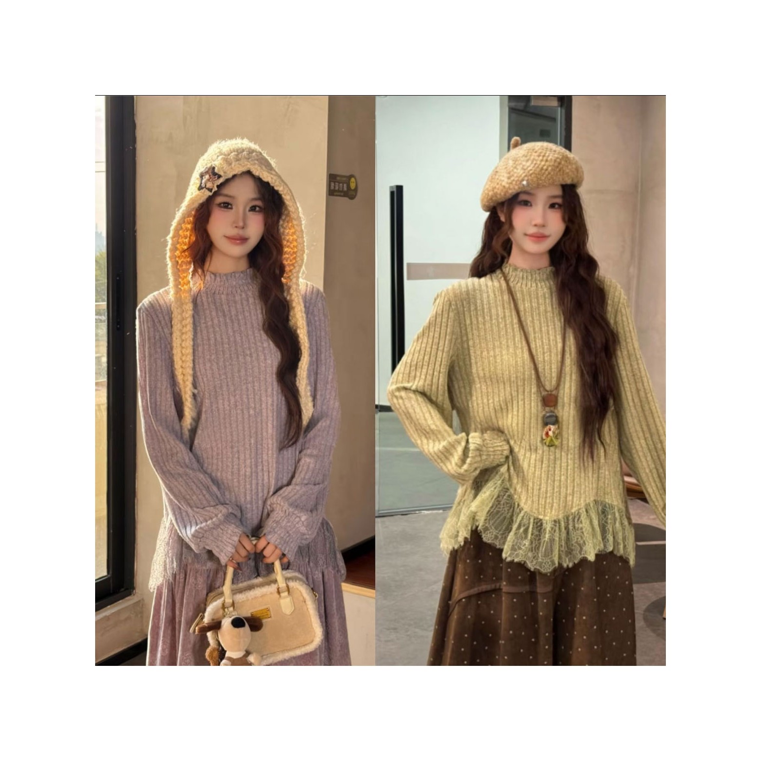 洋气时髦小香风花瓣袖蕾丝打底衫女秋冬宽松显瘦内搭小众叠穿上衣