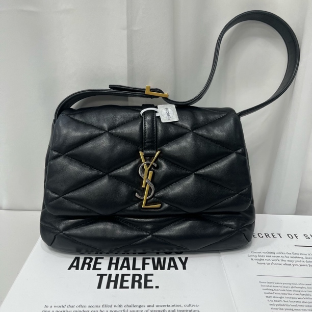 99新 YSL/圣罗兰 YSL 圣罗兰 黑金羊皮hobo腋下包