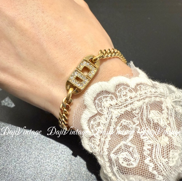 95新 DIOR/迪奥 大吉中古3/Dior迪奥双面cd满钻粗链条手链