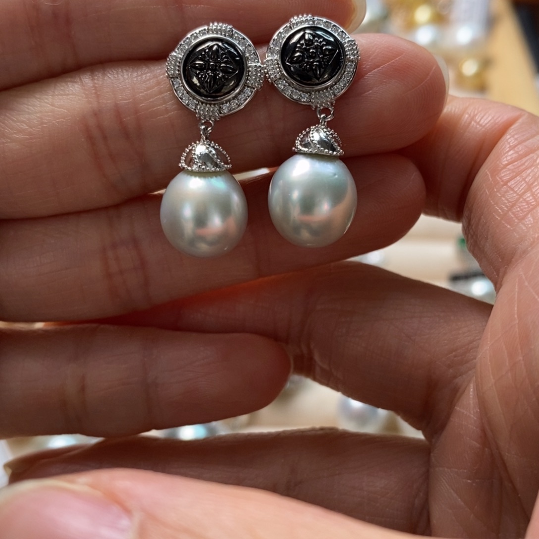 海水珍珠耳饰银S925镶嵌