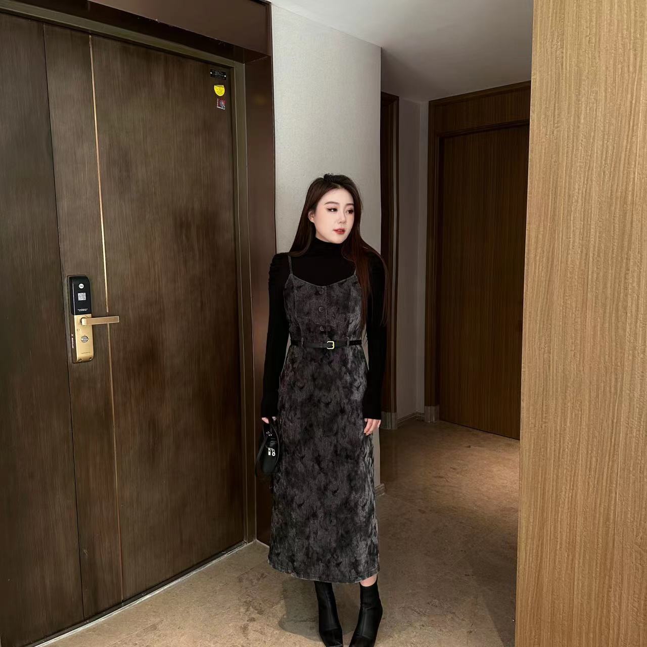  【琪琪推荐】大码女装秋冬新款复古高级洋气晕染连衣裙D12668QTQ