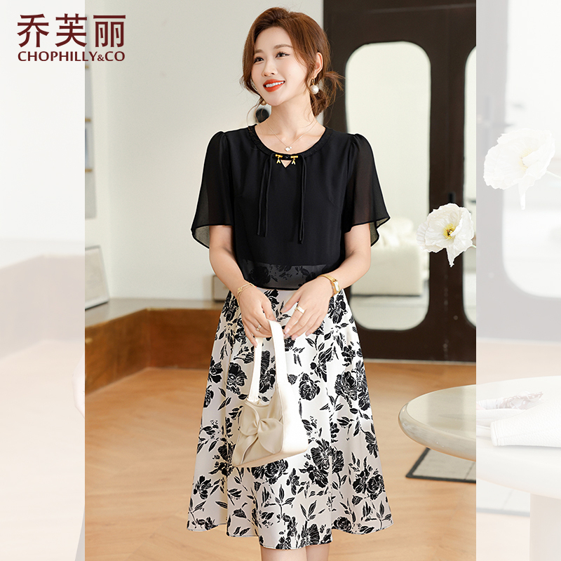 妈妈夏装2025新款时尚假两件连衣裙年轻气质中年女夏季新中式裙子