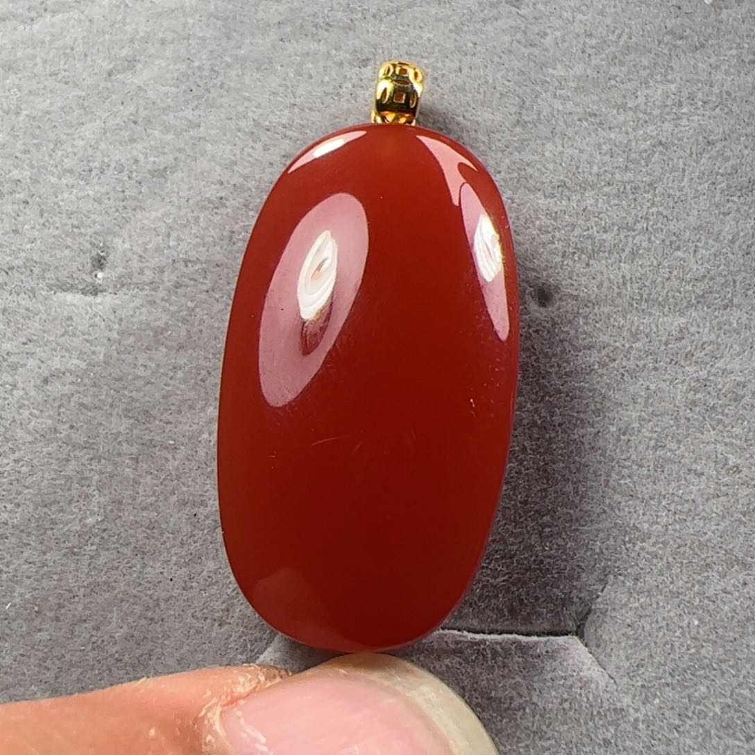 南红玛瑙吊坠足金镶嵌