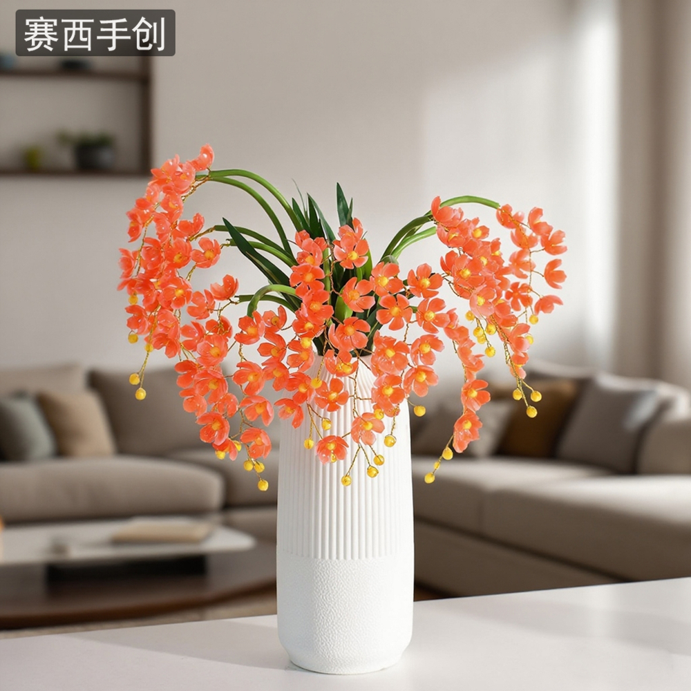 赛西 红山茶花家居装饰摆件轻奢绚丽DIY创意益智材料包摆饰SXK29
