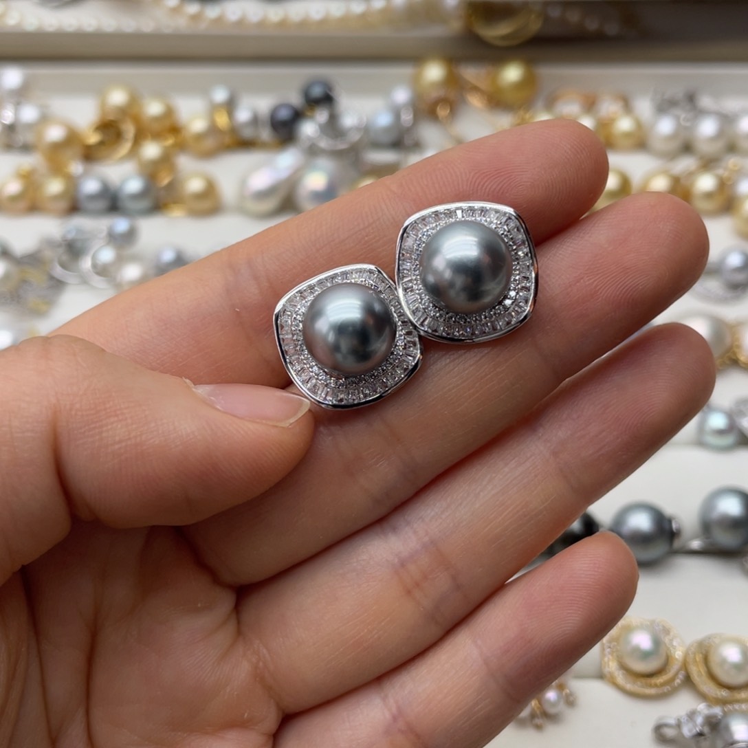 银S925镶嵌海水珍珠耳饰
