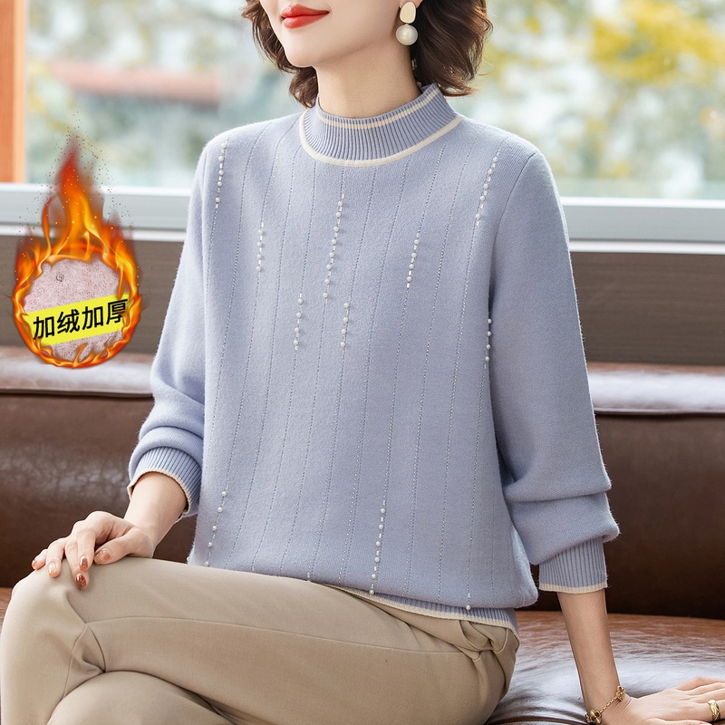 2025新款妈妈冬季加绒加厚毛衣中老年宽松洋气针织衫一体绒保暖衣