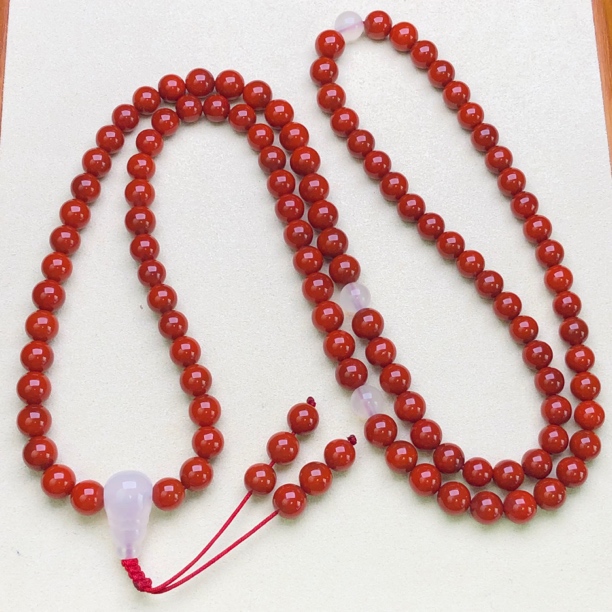【原矿无注胶】保山锦红卡7+多绕南红108多圈手串项链