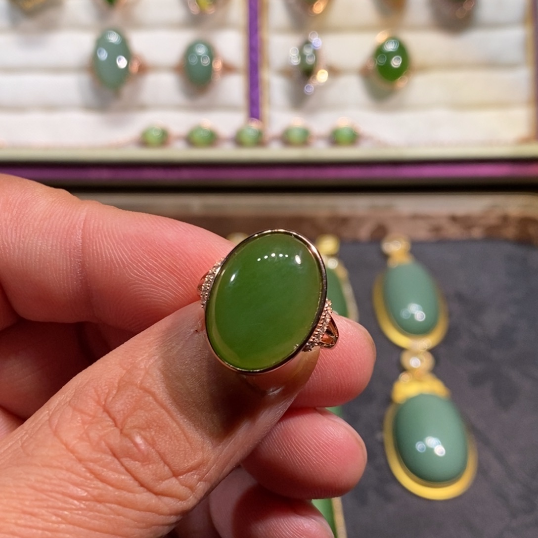 和田玉（碧玉）戒指银S925镶嵌