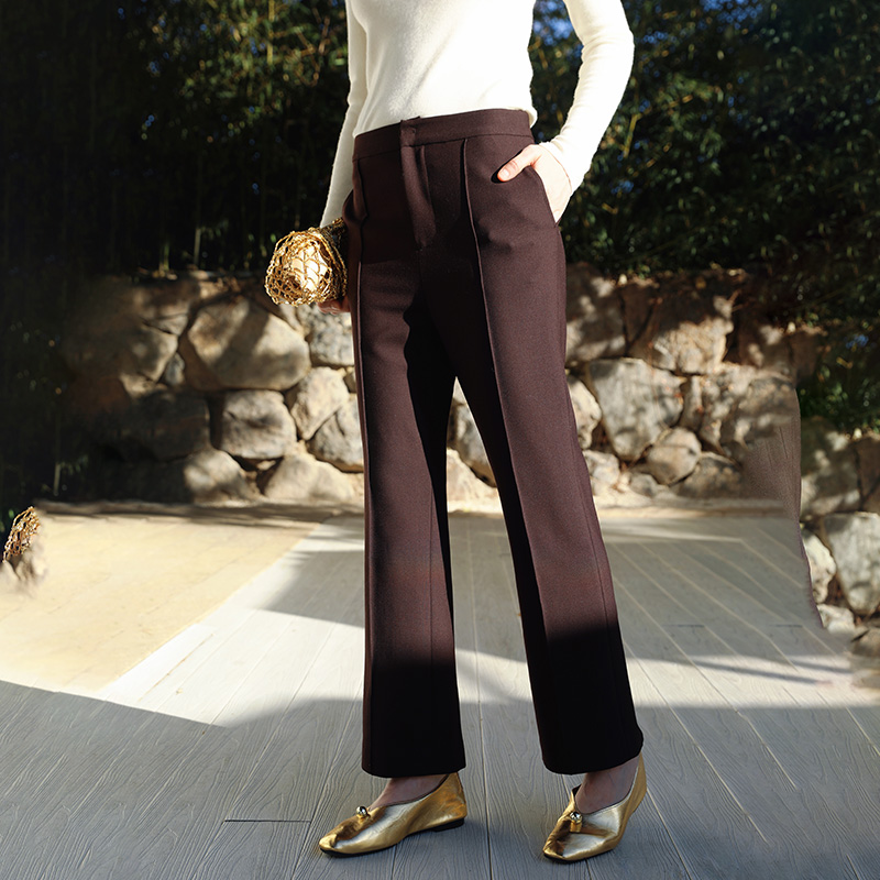 玉兰悠悠秋冬新款“焦糖栗红”羊毛混纺高腰修身微喇裤【活动专属】