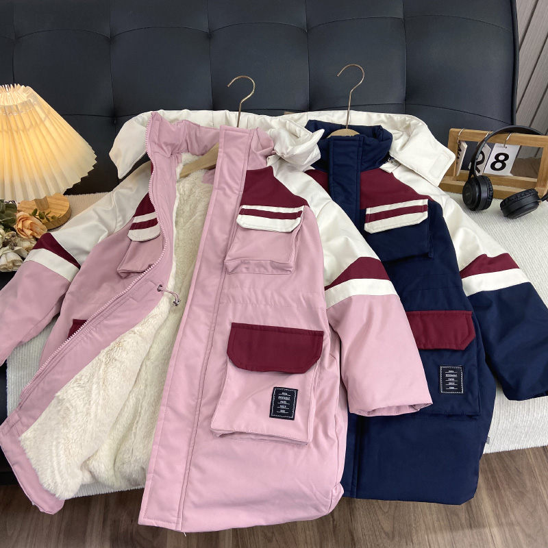 佑妈家童装女童潮款棉服儿童中大童夹棉外套儿童拼色派克服