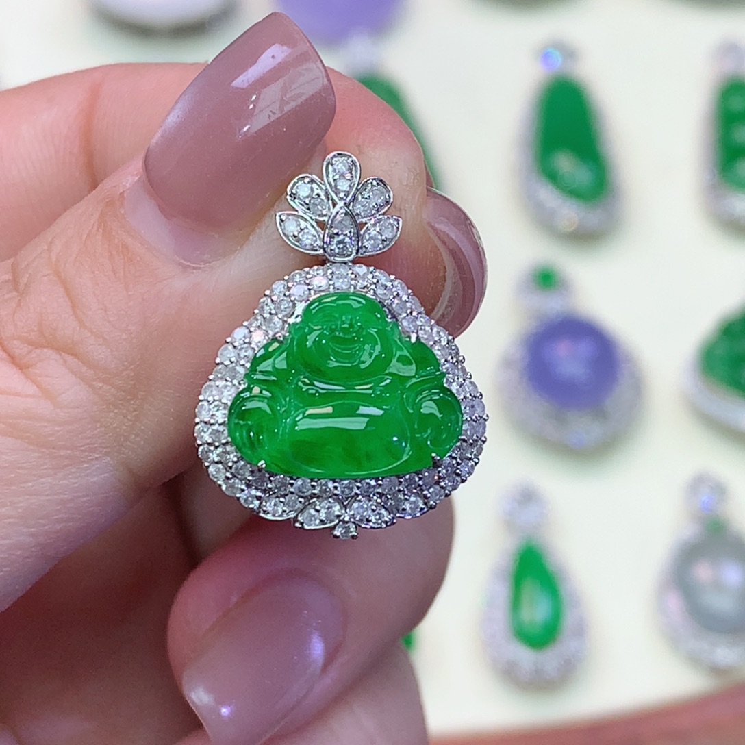 翡翠18K金镶嵌吊坠(不含链)