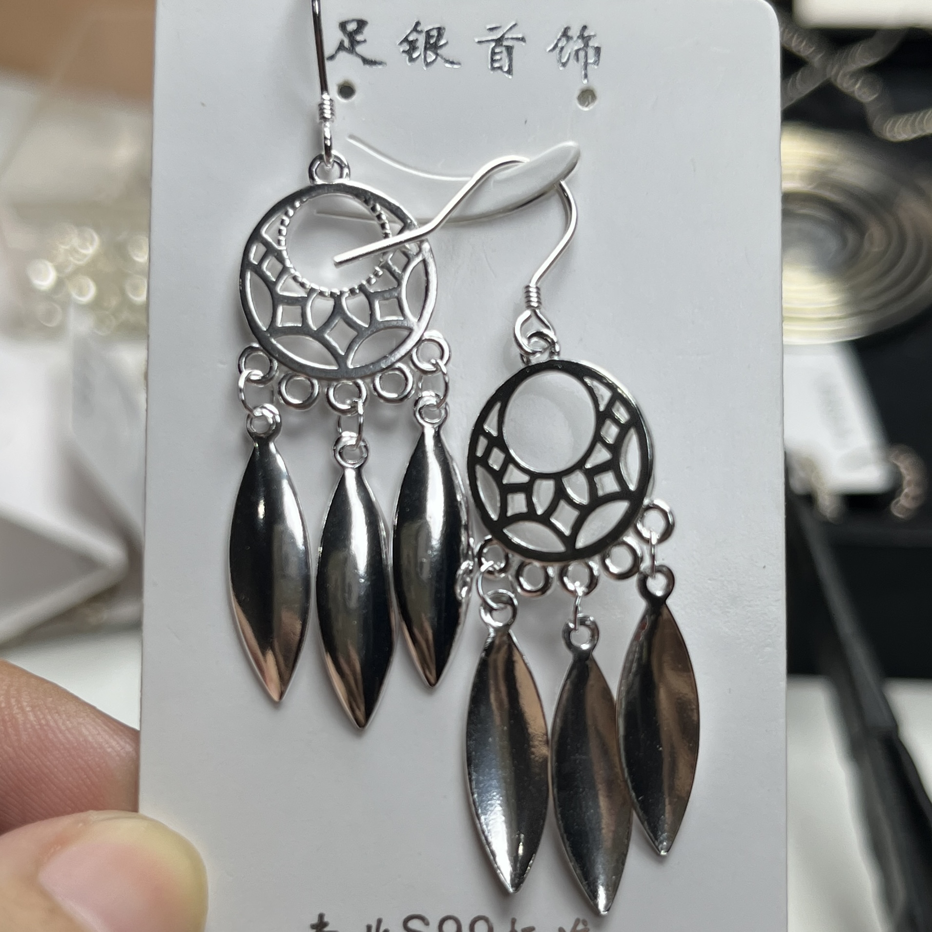 足银耳饰 甜美风银色日韩女民族风耳环长款素款复古个性国风