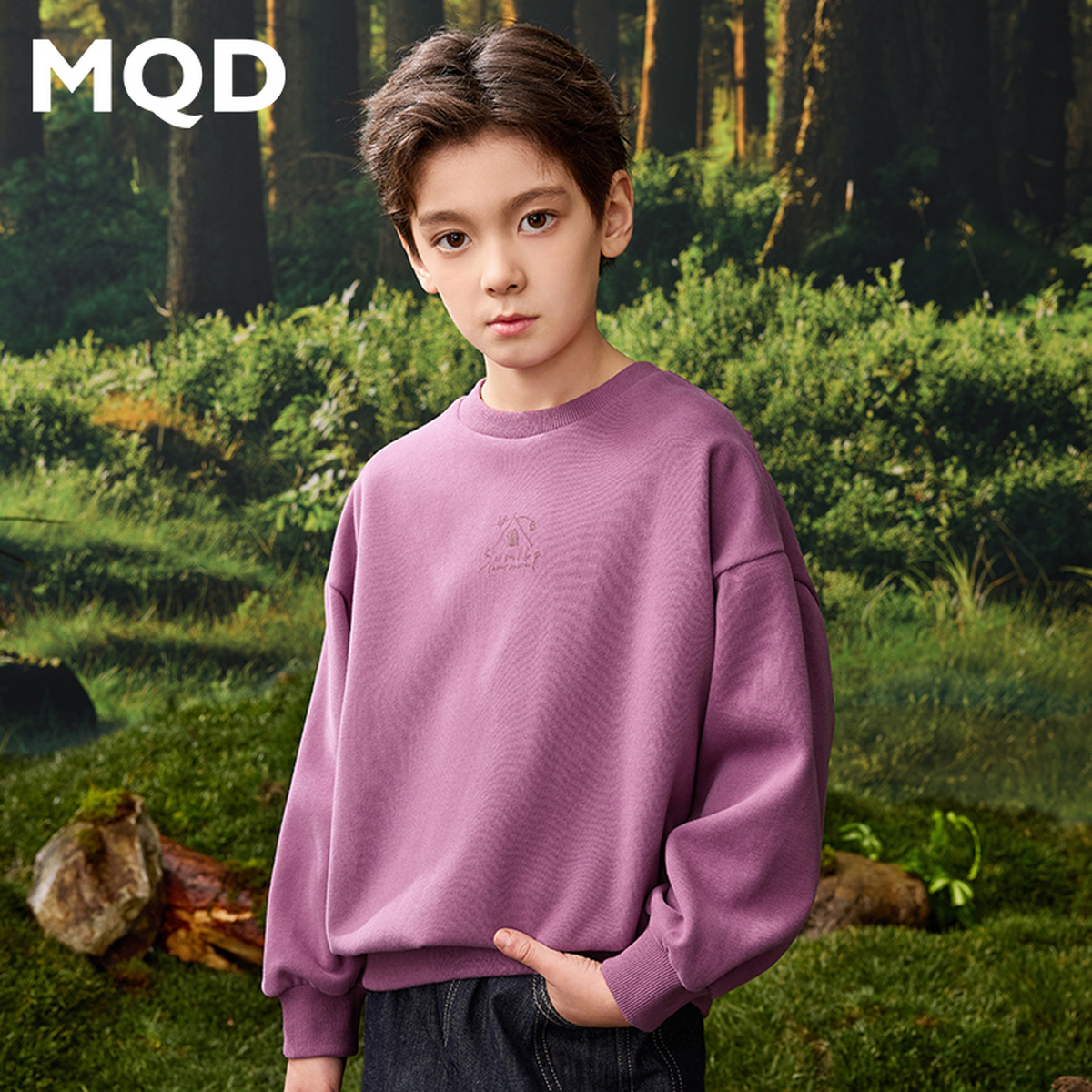 MQD童装儿童25春新品学院风卡通上衣中长款套头卫衣9651W0624