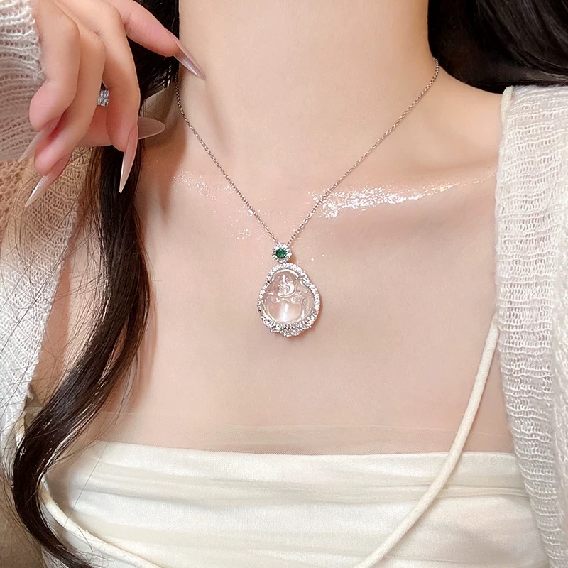 铜项链 仿玉髓树叶项链女轻奢小众设计颈链