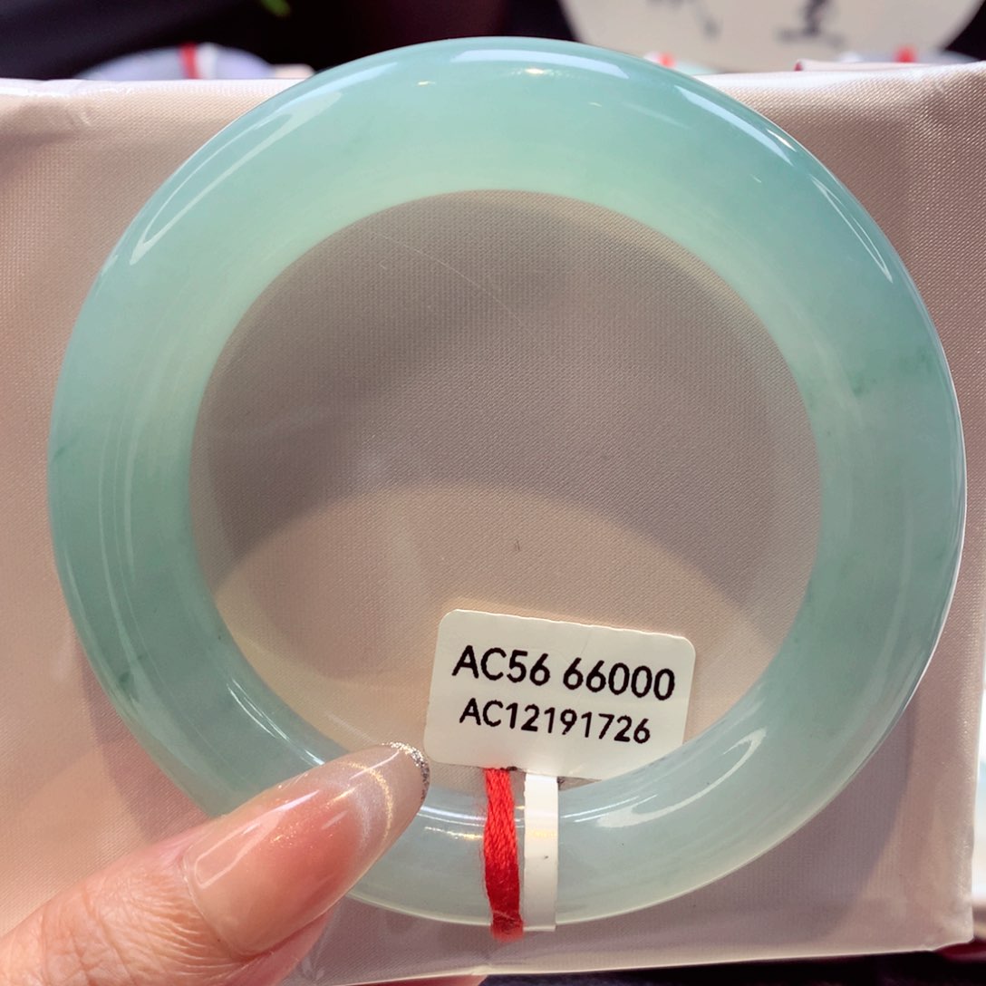 未镶嵌手镯翡翠56胖圆条晴水绿（16号）