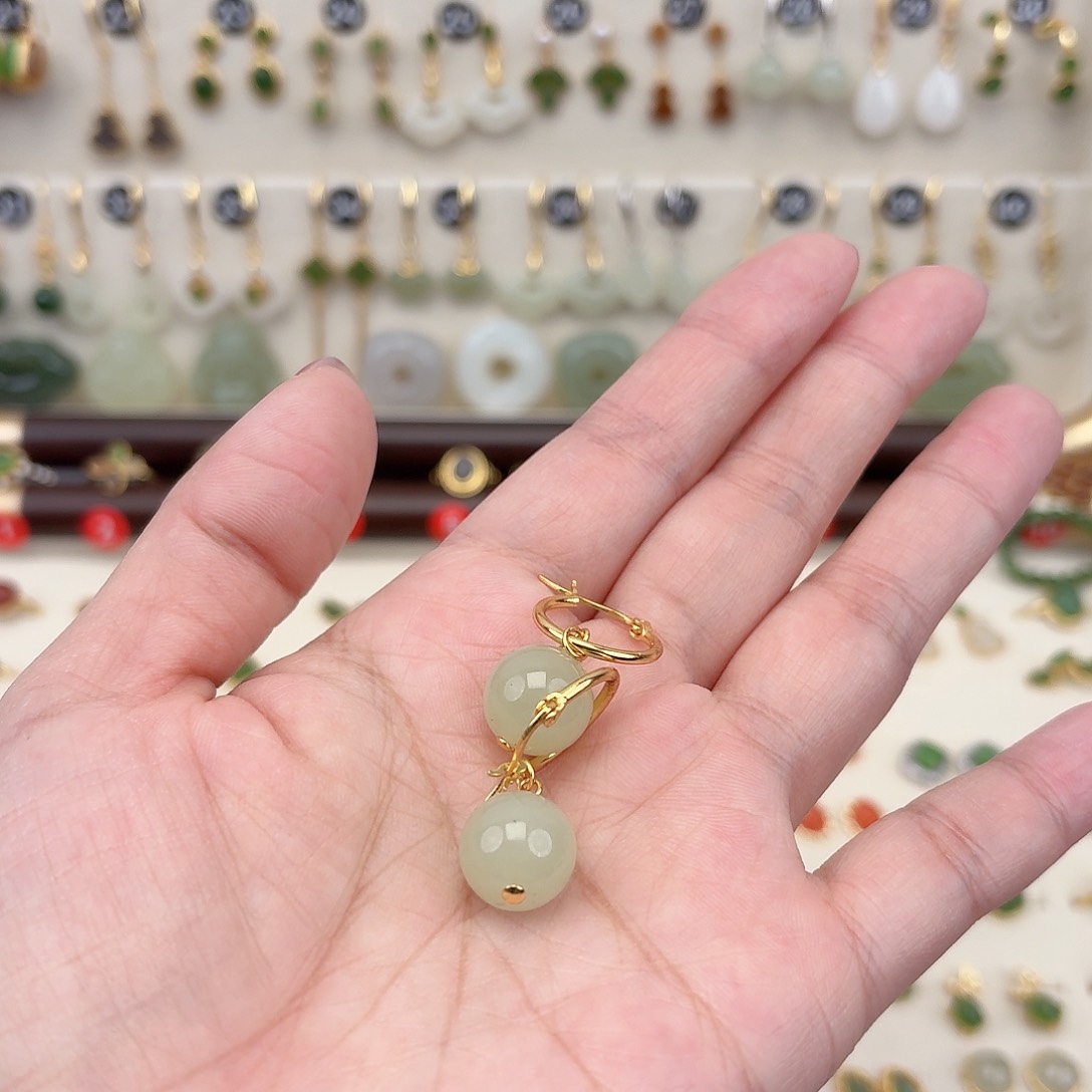 银S925镶嵌和田玉耳饰