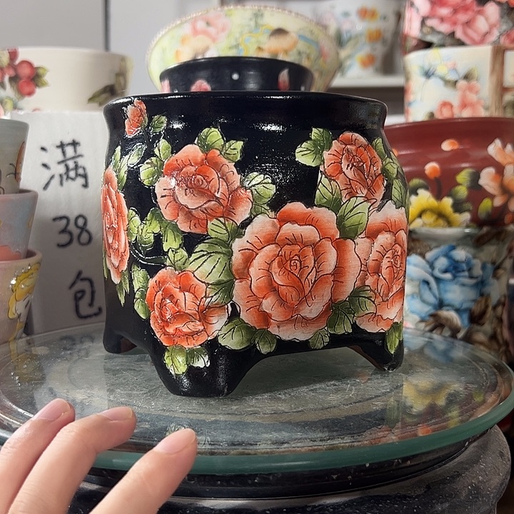 景德镇手绘花盆满38包邮偏远地区除外