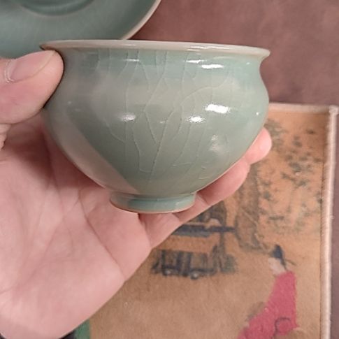 杯子青绿釉 鸡心单杯