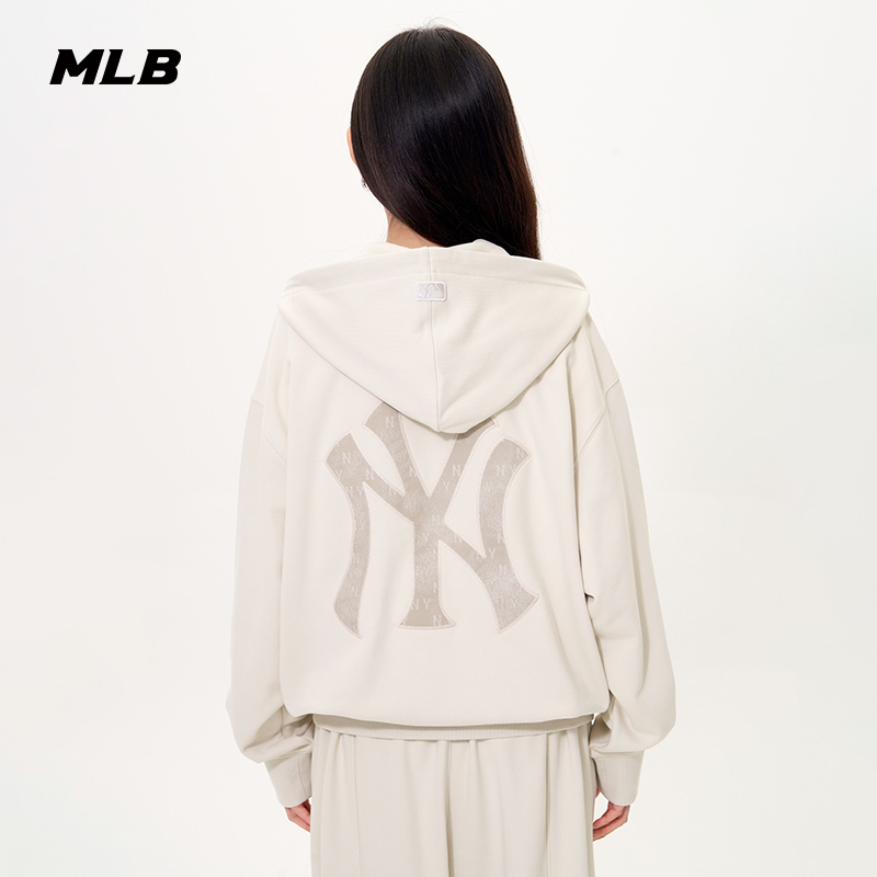 MLB官方男女情侣老花背标大LOGO连帽卫衣拉链外套25秋季新款TRM02