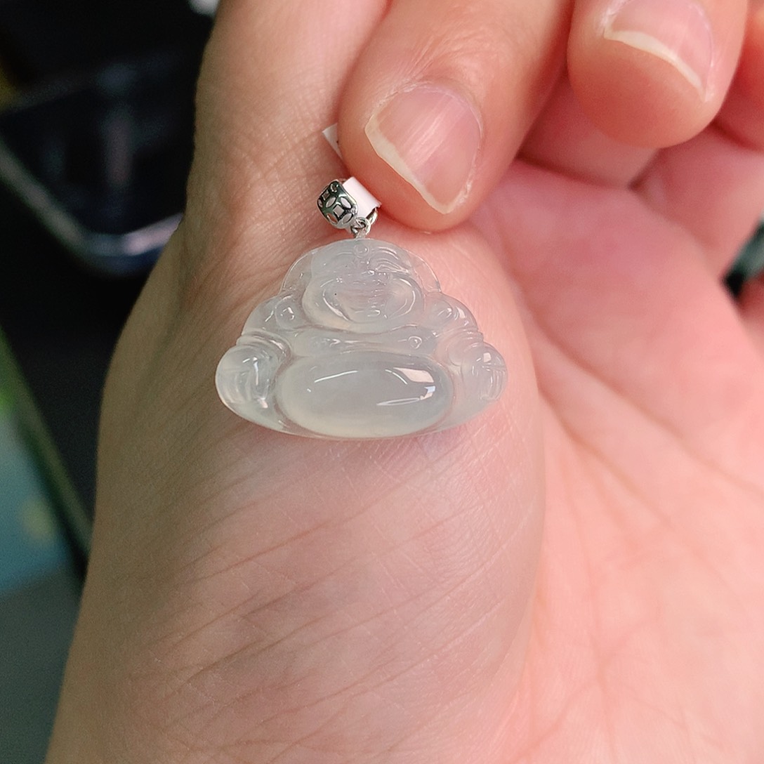 翡翠颈饰18K金镶嵌冰晴小佛14.9*21*5