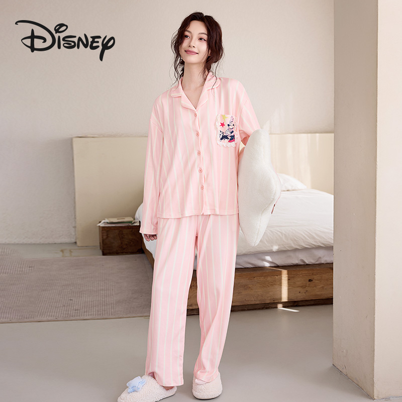 Disney/迪士尼秋季新款米妮条纹少女可外穿长袖长裤睡衣家居套装