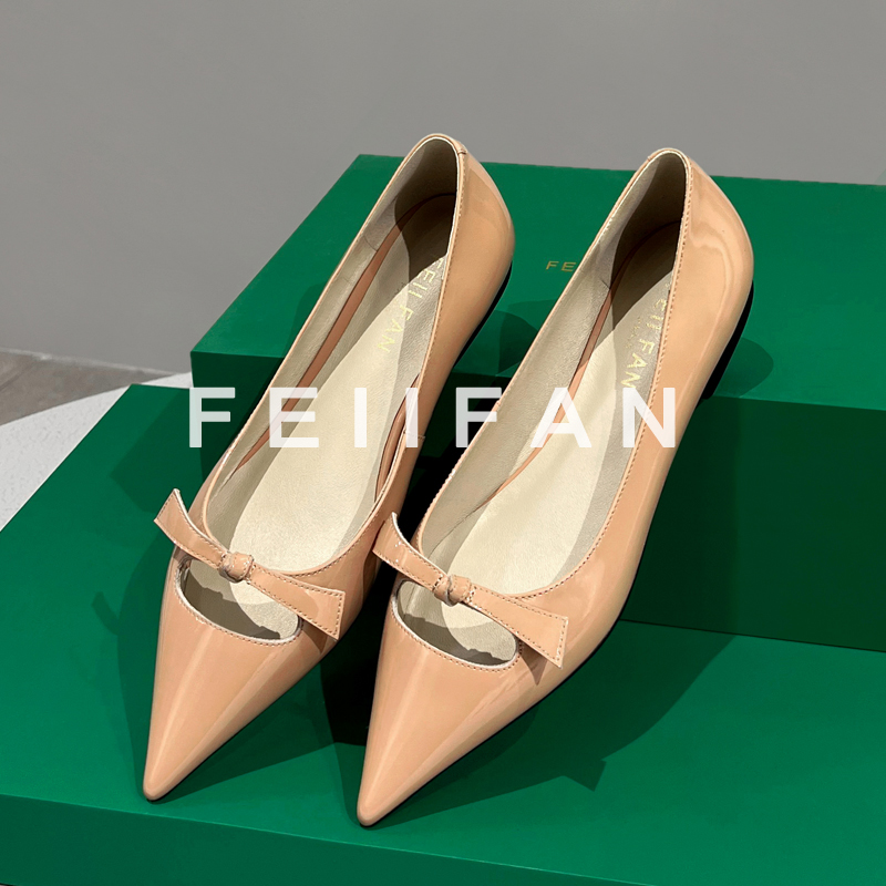 【现货】平底单鞋女2025春秋新款法式绝美尖头蝴蝶结真皮鞋子6616