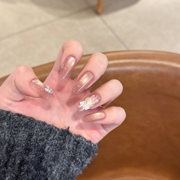 【蝶舞花海】珊瑚纪显白温柔裸色气质手绘纯欲纯手工穿戴甲