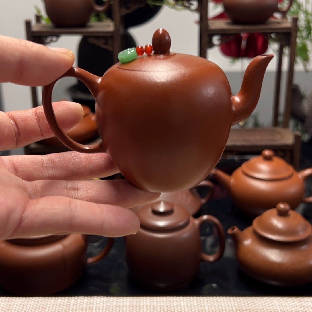 紫砂茶壶精工半手朱泥美人肩130cc