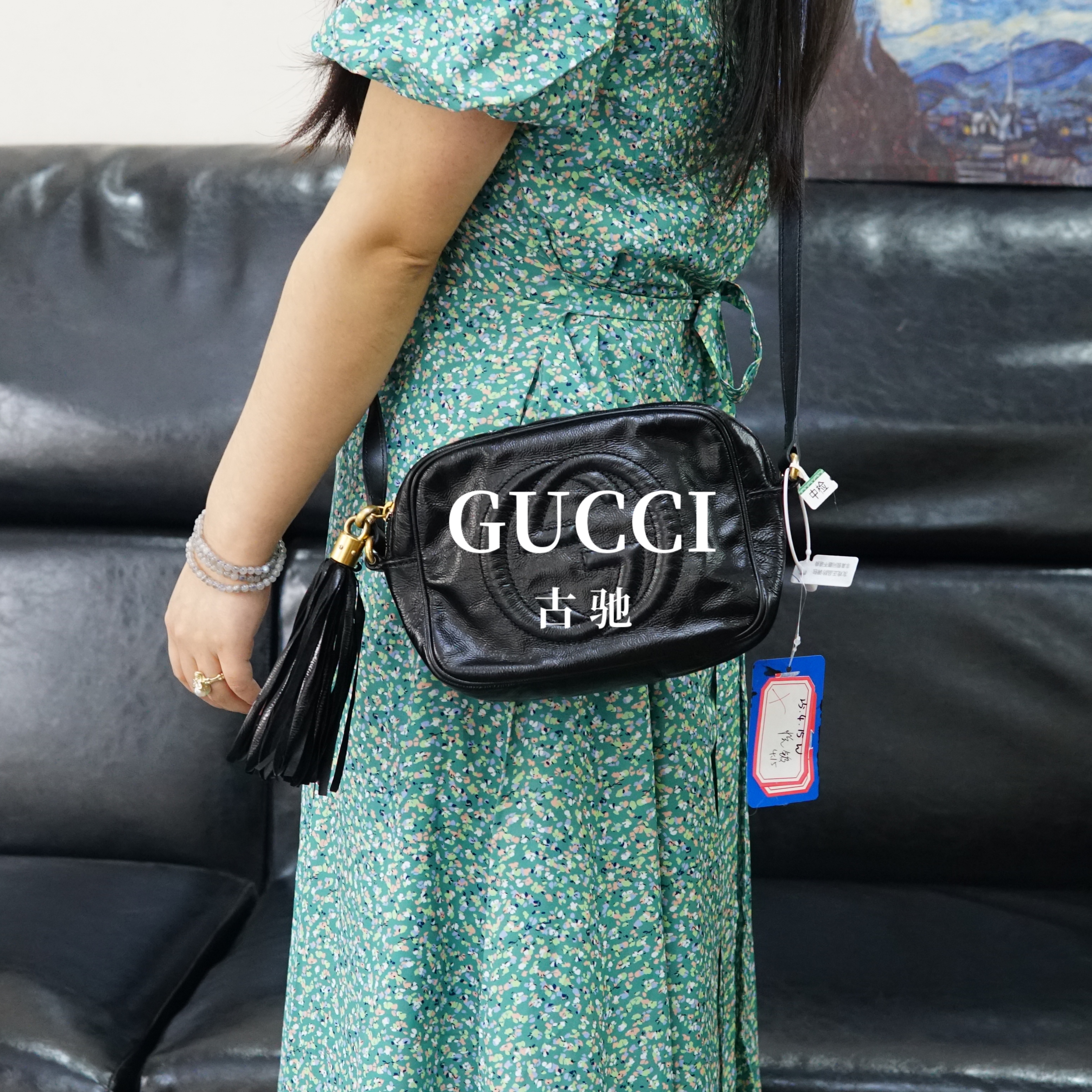 95新 GUCCI/古驰 黑色相机斜挎包/FYHD02616508/6508