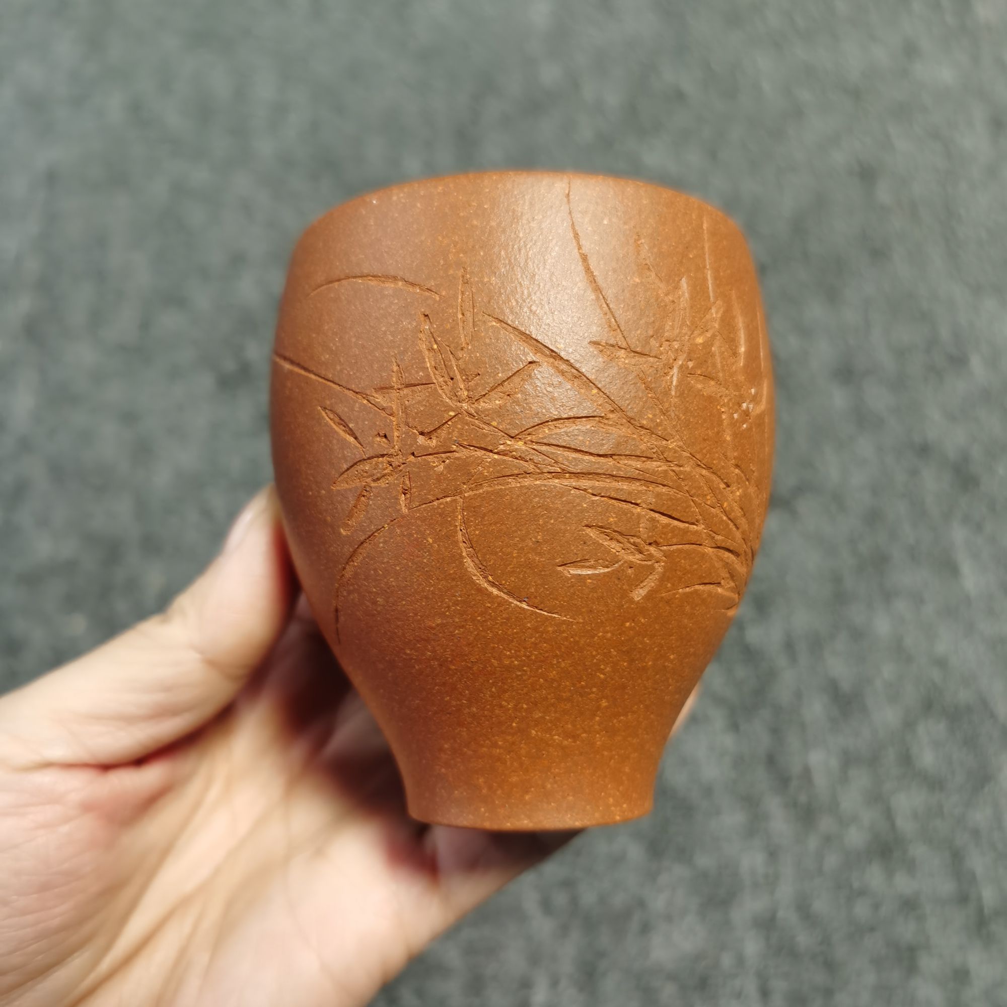 降坡泥刻绘铃铛杯纯手工对杯红泥主人杯茶具茶杯全手工刻字品茗杯