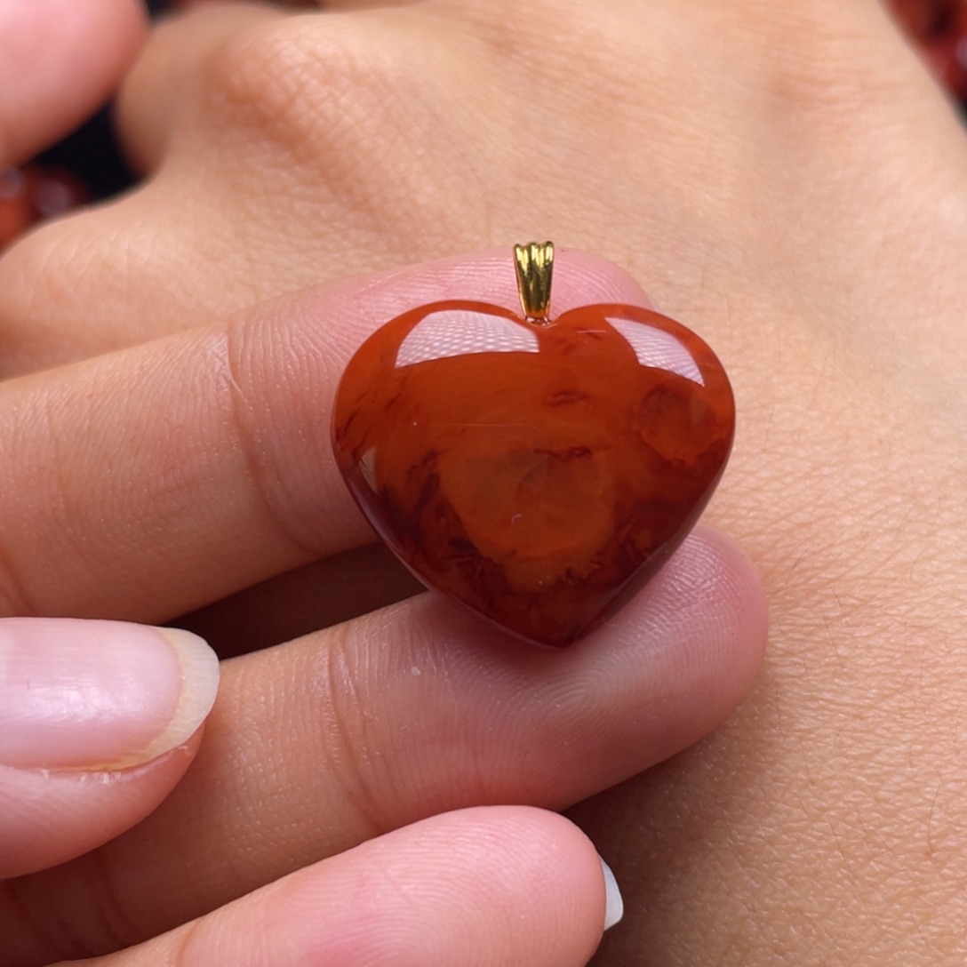 南红玛瑙珠宝奇石18K金镶嵌吊坠