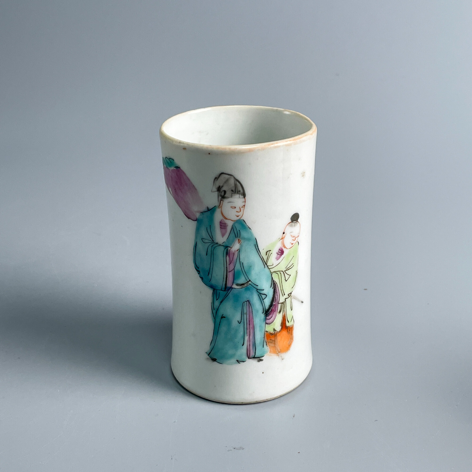 瓷器/古董清光绪粉彩人物故事笔筒-M2XL9002199/收藏/文物/绣花张