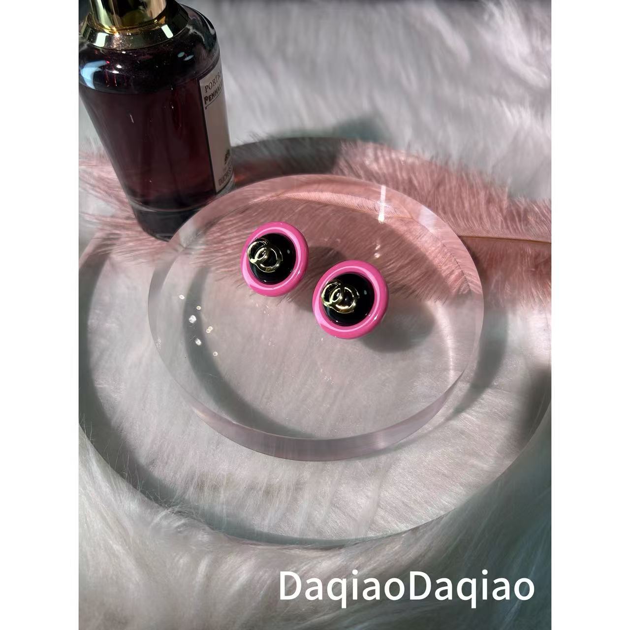 铜合金合成锆石耳饰 粉黑色多巴胺风格耳钉00Y209