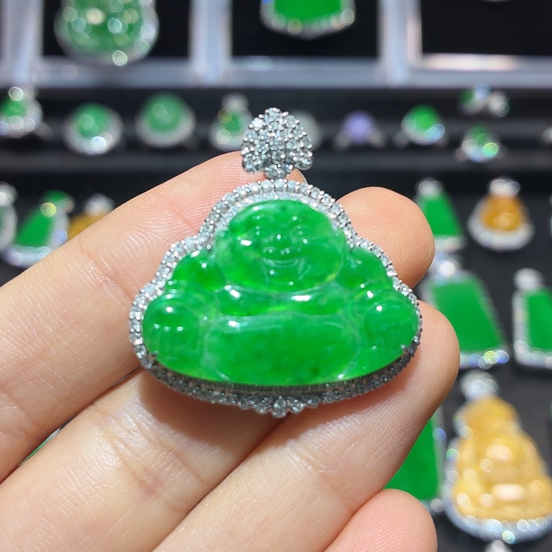 翡翠18K金镶嵌吊坠(不含链)翡翠