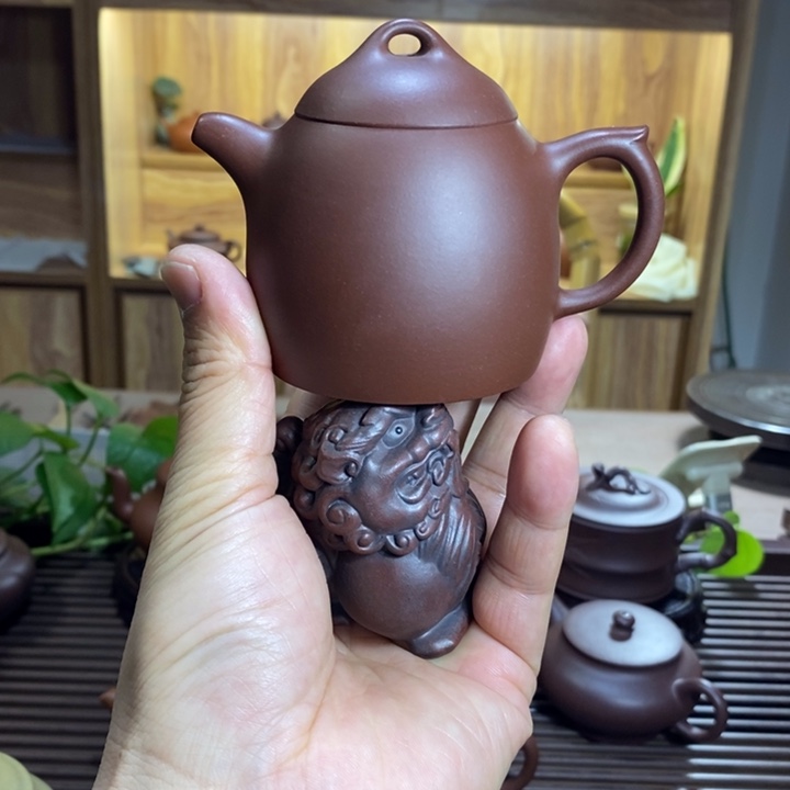 紫砂茶壶唯*笑秦权，紫泥，半手工